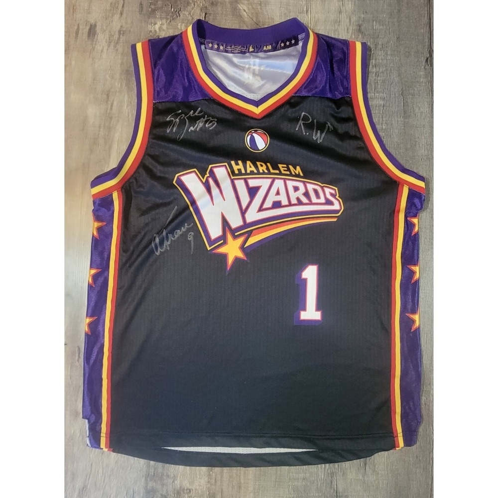 Harlem Wizards Basketball Black Jersey Adult Medium Wiz Kid #1  Autographs EUC
